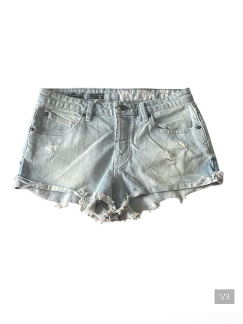 VOLCOM Light Blue Distressed Denim Shorts